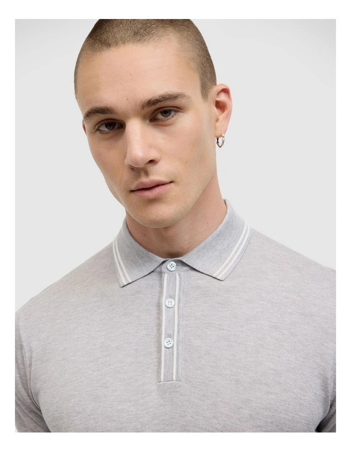 Keagan Stripe Detail Polo in Light Grey image 4