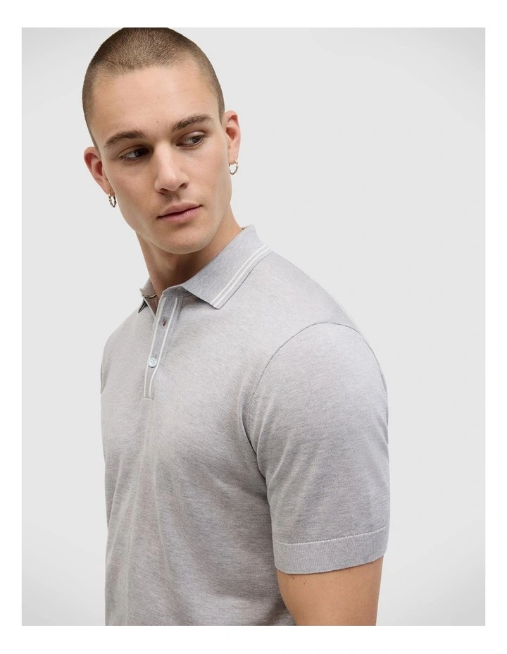 Keagan Stripe Detail Polo in Light Grey image 5