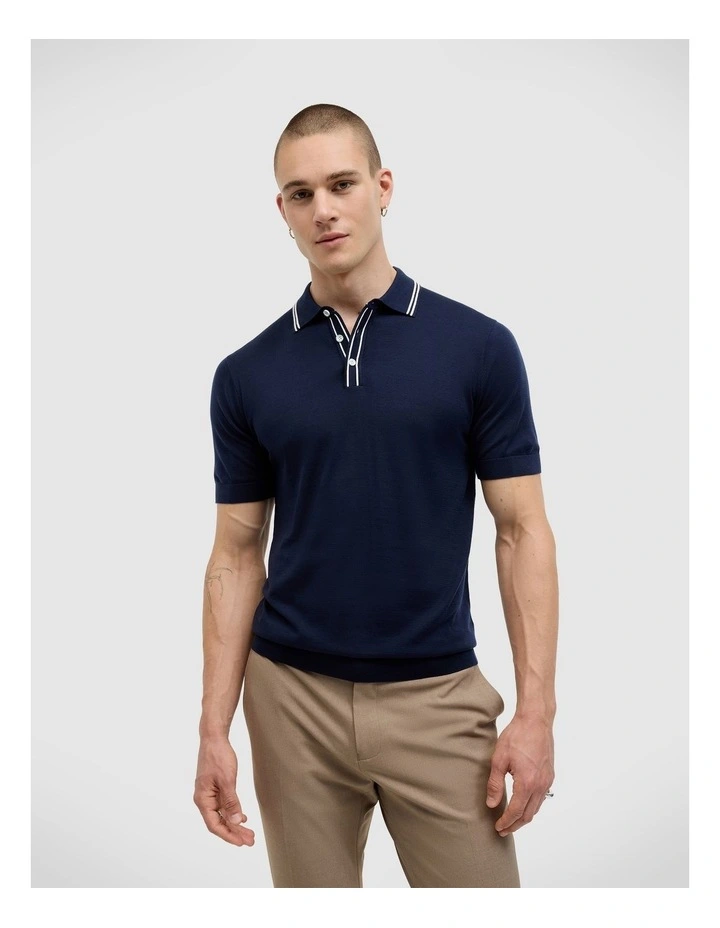 Keagan Stripe Detail Polo in Navy image 1