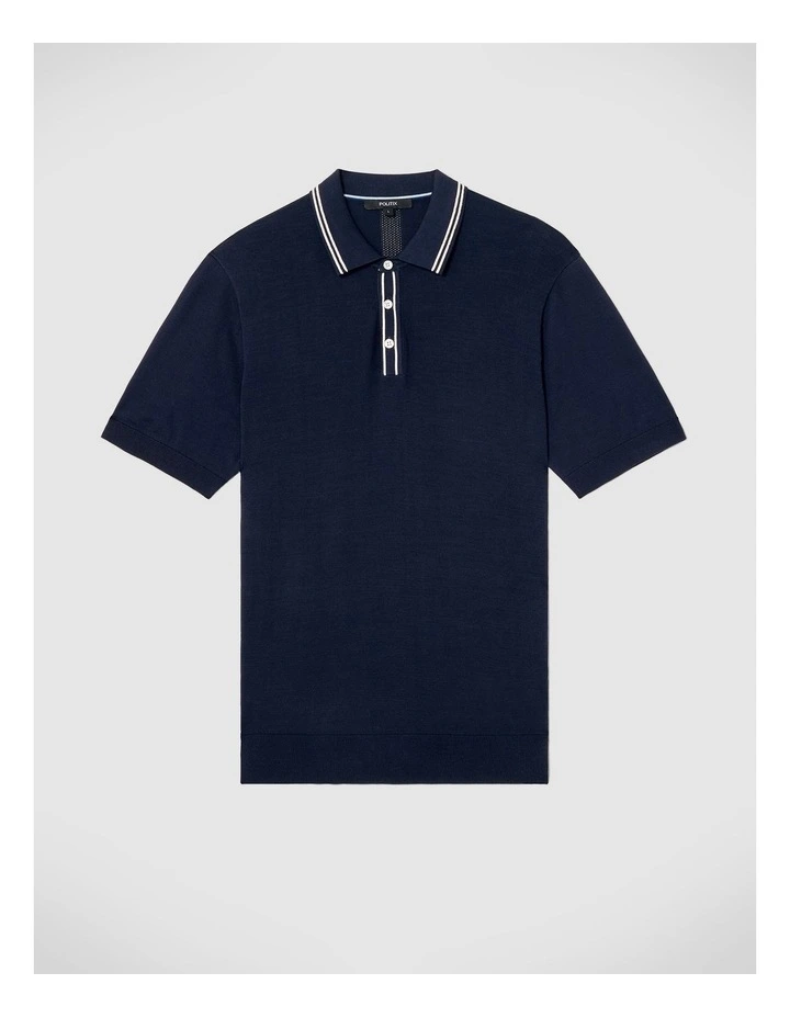 Keagan Stripe Detail Polo in Navy image 2
