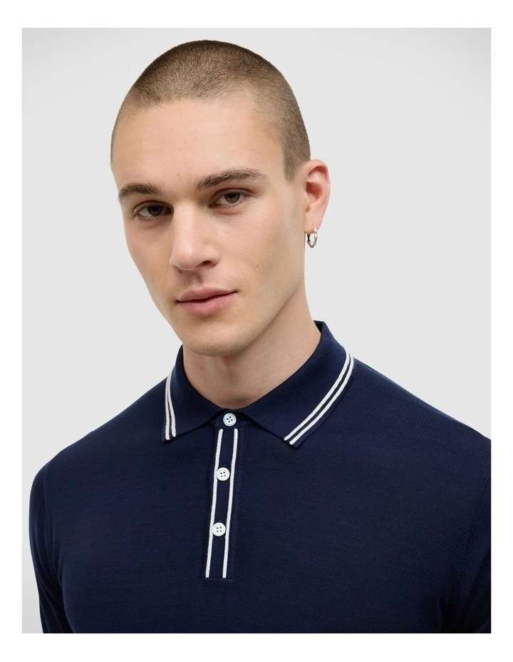 Keagan Stripe Detail Polo in Navy image 4