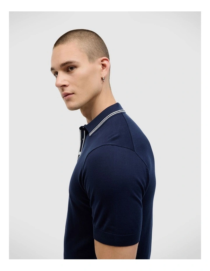 Keagan Stripe Detail Polo in Navy image 5