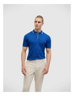 Keagan Stripe Detail Polo in Cobalt Blue