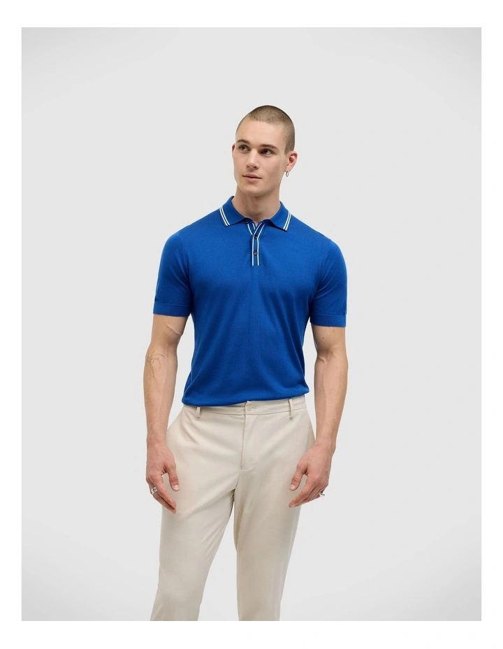 Keagan Stripe Detail Polo in Cobalt Blue image 1