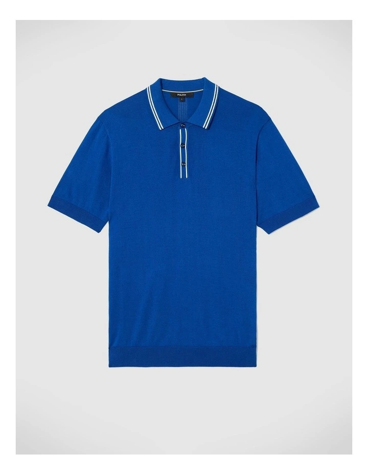 Keagan Stripe Detail Polo in Cobalt Blue image 2