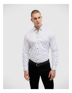Sutton Floral Print Shirt in White/navy
