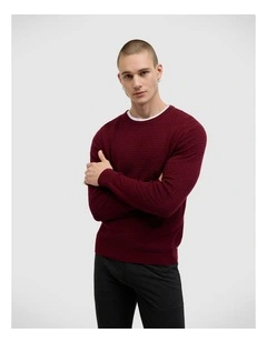 Elvin Geo Textured Crew Knit in Burgundy