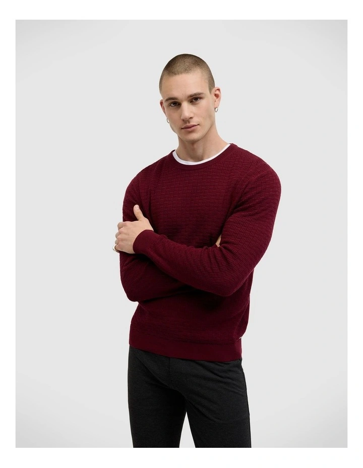 Elvin Geo Textured Crew Knit in Burgundy image 1
