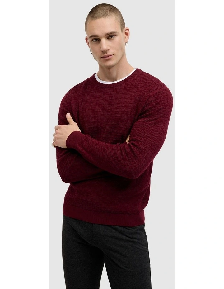 Elvin Geo Textured Crew Knit in Burgundy image 1
