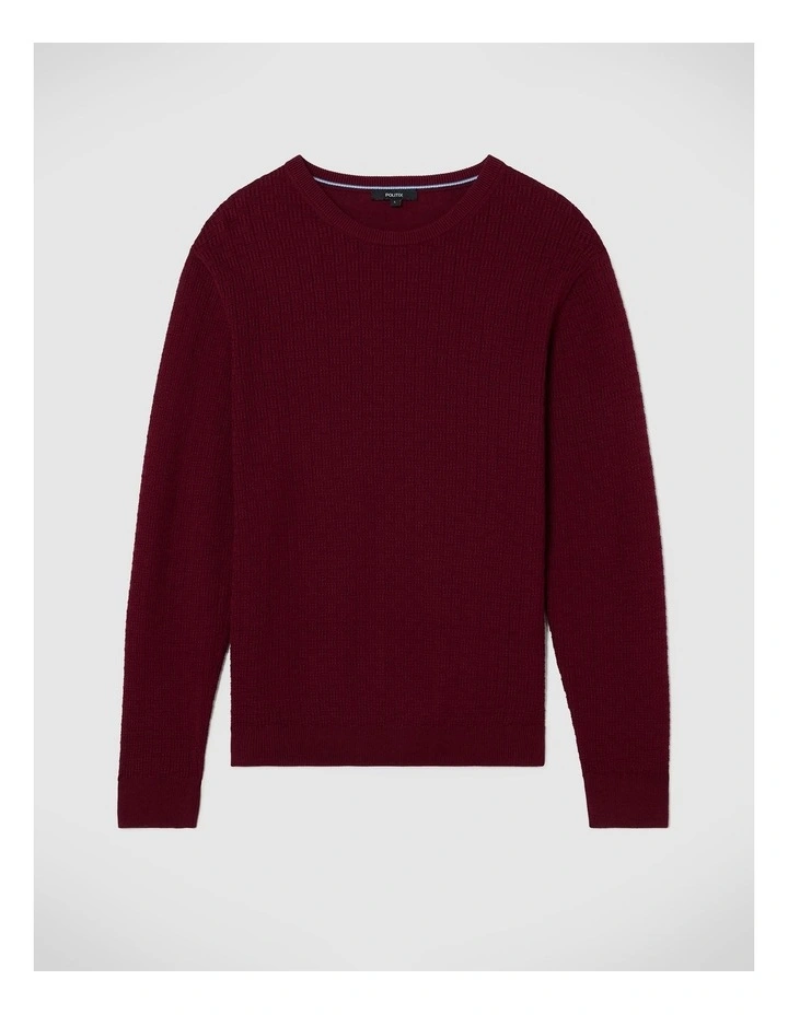 Elvin Geo Textured Crew Knit in Burgundy image 2