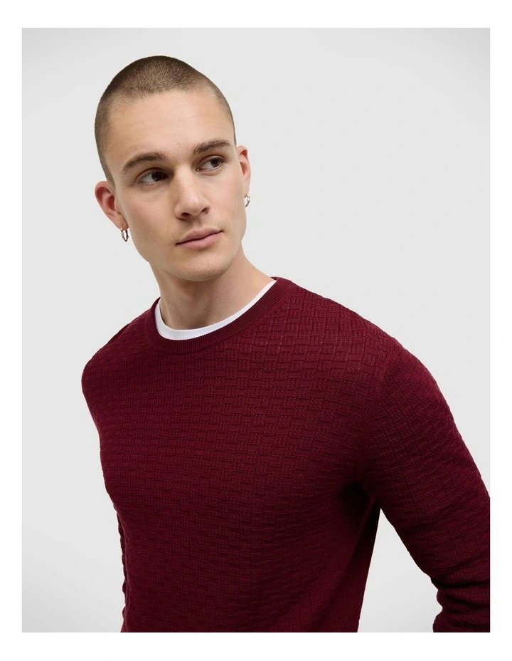 Elvin Geo Textured Crew Knit in Burgundy image 3
