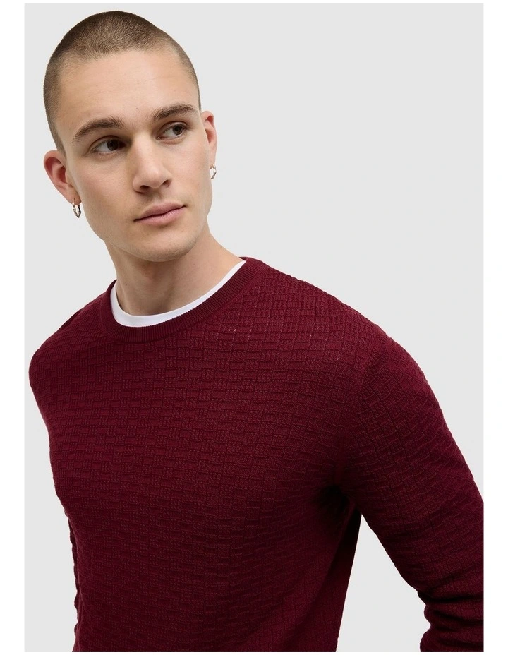 Elvin Geo Textured Crew Knit in Burgundy image 3