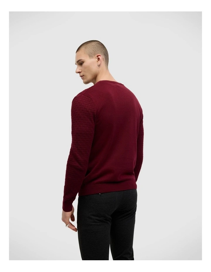 Elvin Geo Textured Crew Knit in Burgundy image 4