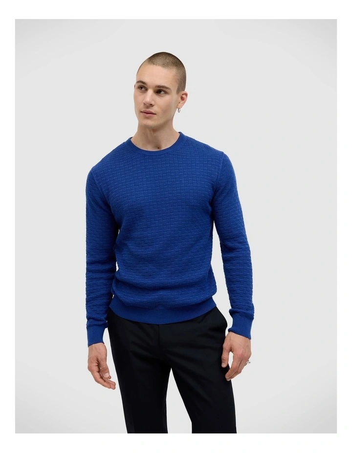 Elvin Geo Textured Crew Knit in Cobalt Blue image 1