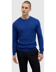 Elvin Geo Textured Crew Knit in Cobalt Blue
