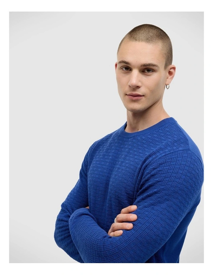 Elvin Geo Textured Crew Knit in Cobalt Blue image 4
