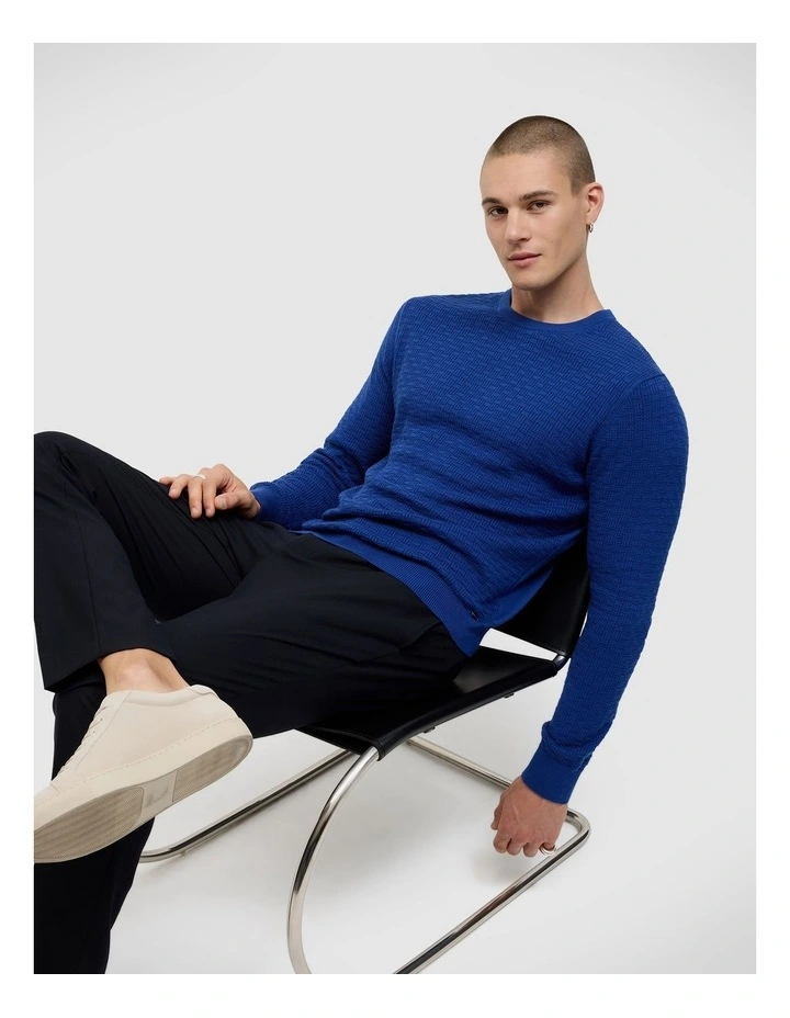 Elvin Geo Textured Crew Knit in Cobalt Blue image 6