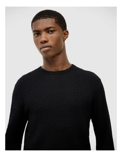 Elvin Geo Textured Crew Knit Top in Black