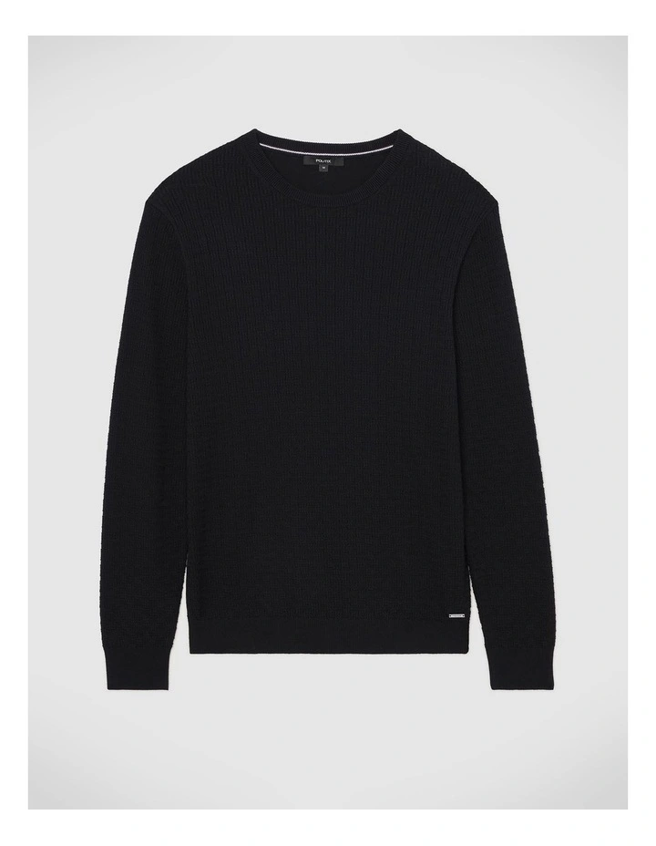 Elvin Geo Textured Crew Knit Top in Black image 2