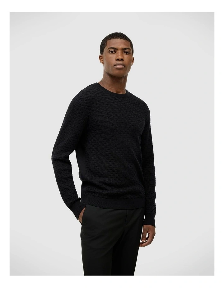 Elvin Geo Textured Crew Knit Top in Black image 3