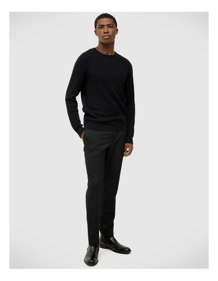 Elvin Geo Textured Crew Knit Top in Black image 4