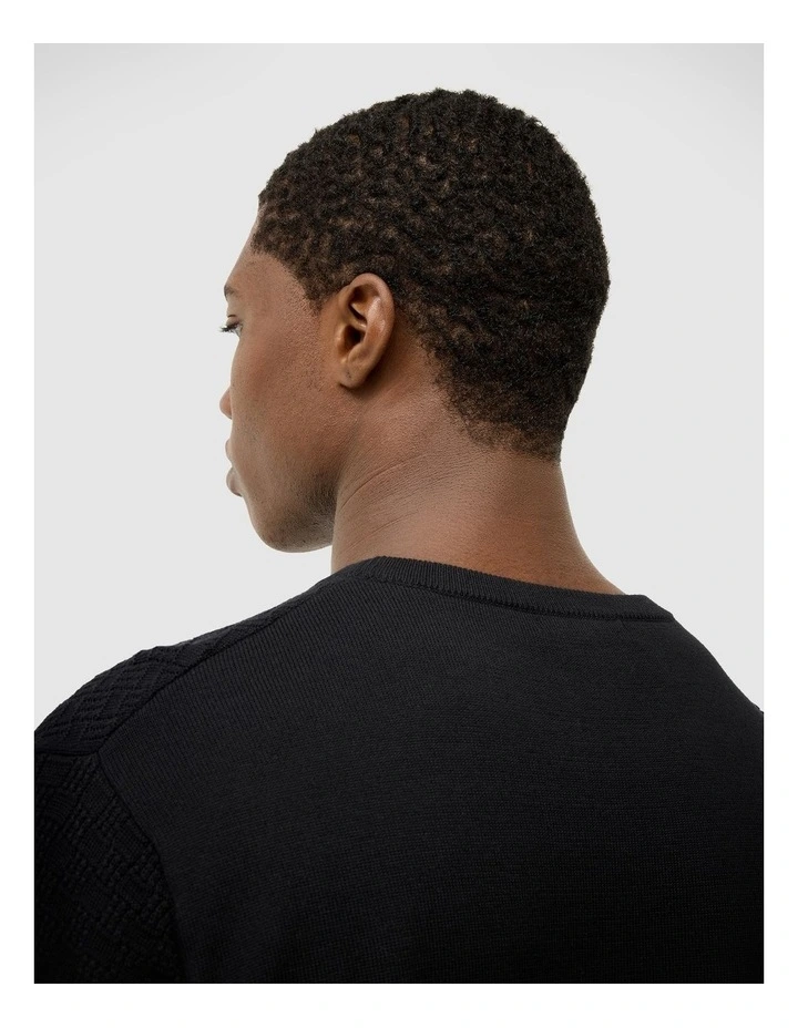 Elvin Geo Textured Crew Knit Top in Black image 6
