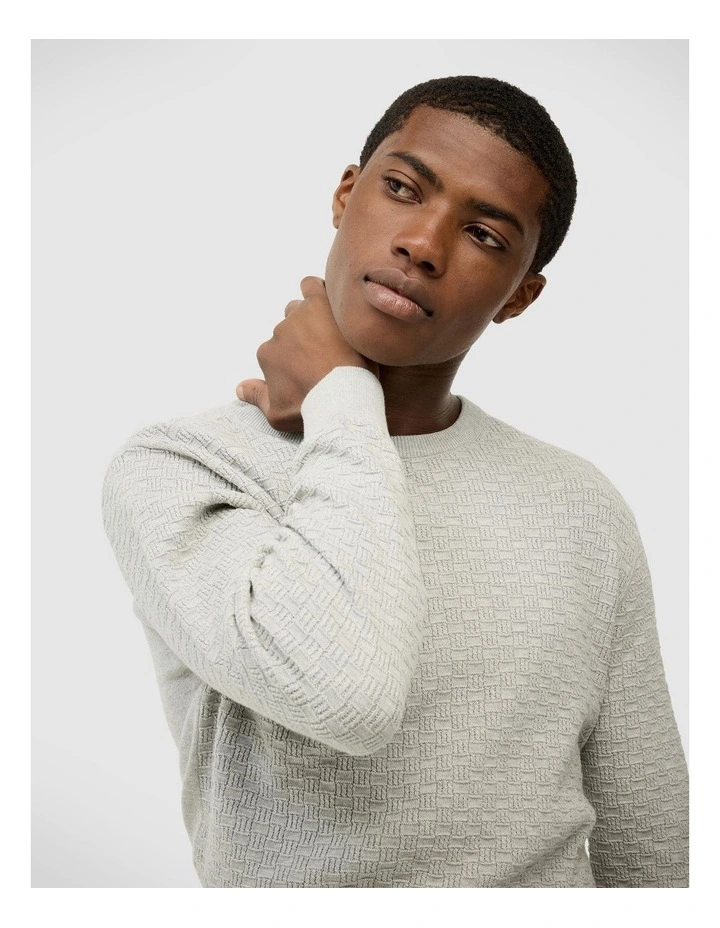 Elvin Geo Textured Crew Knit Top in Light Grey image 3