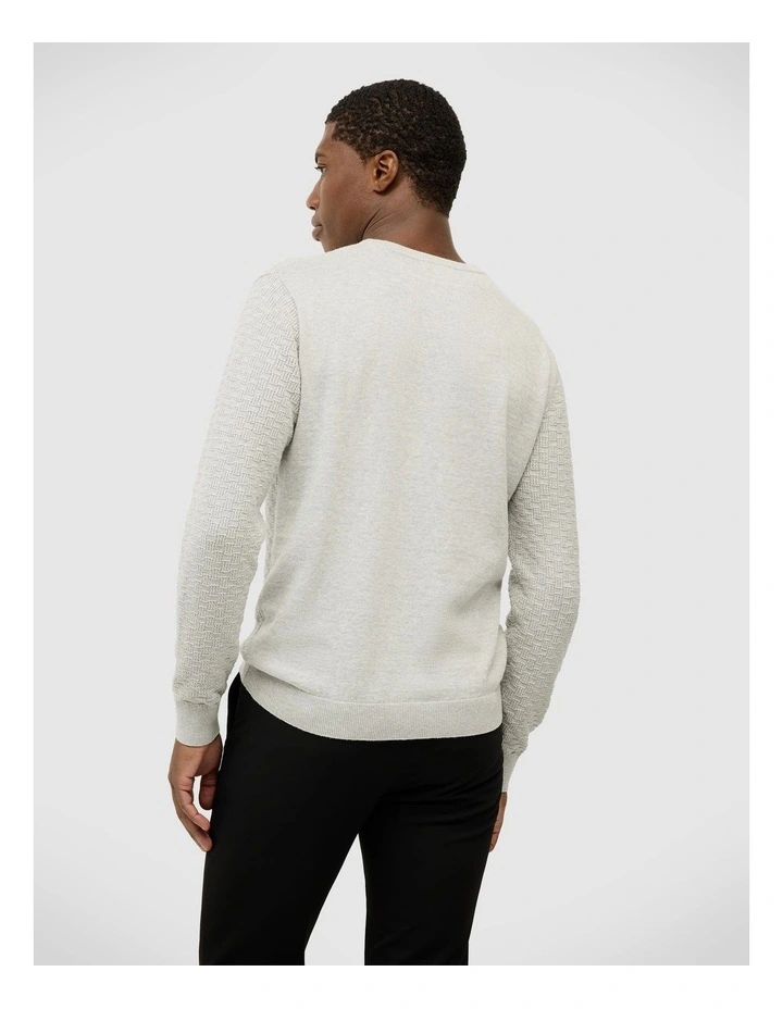 Elvin Geo Textured Crew Knit Top in Light Grey image 4