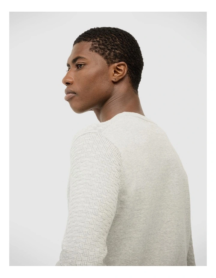 Elvin Geo Textured Crew Knit Top in Light Grey image 5