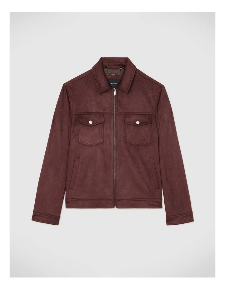 Reece Faux Suede Jacket in Burgundy image 2