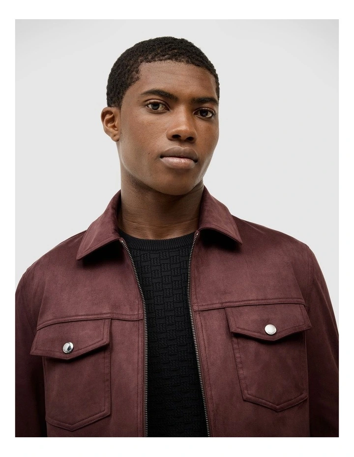 Reece Faux Suede Jacket in Burgundy image 4