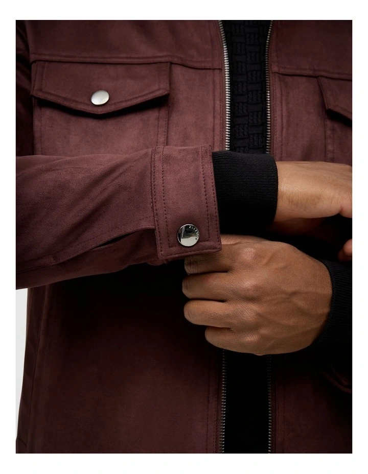 Reece Faux Suede Jacket in Burgundy image 7