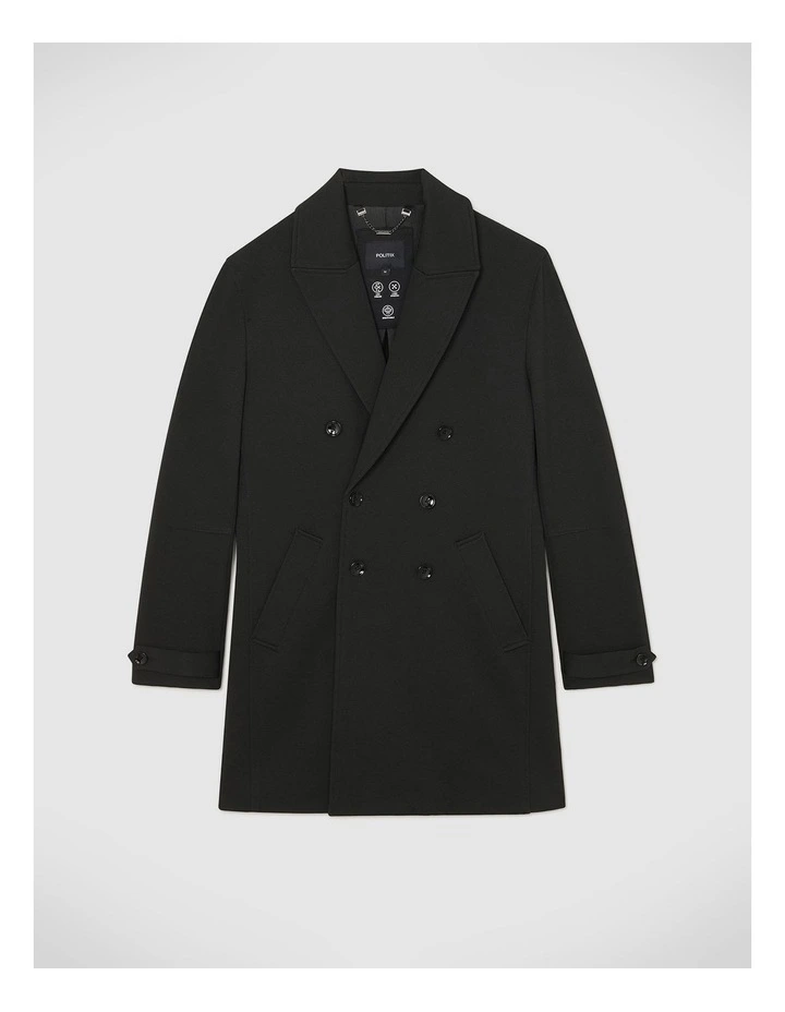 Knight Double Breasted Performance Coat in Black image 2