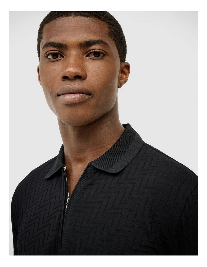 Lee Zip Up Polo in Black image 3