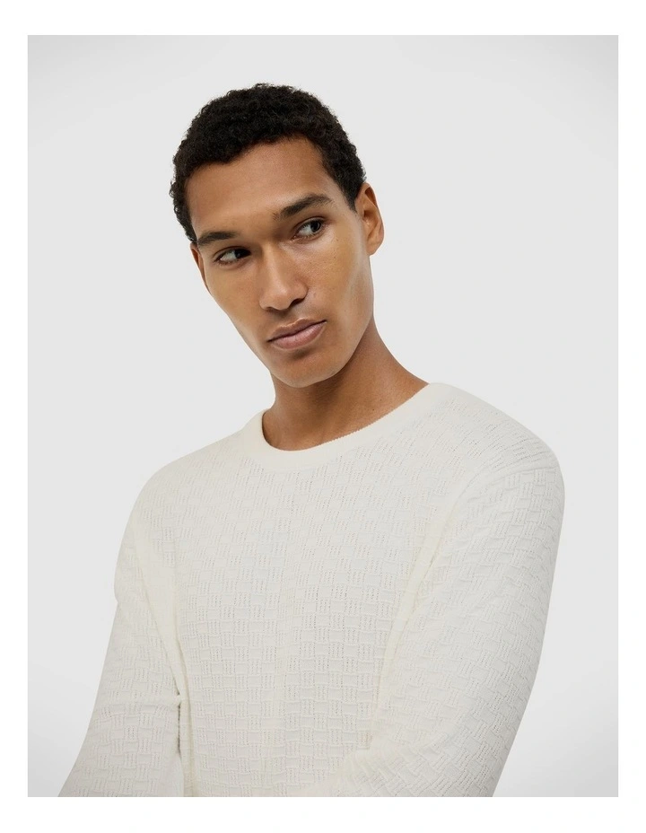 Elvin Geo Textured Crew Knit in White image 4
