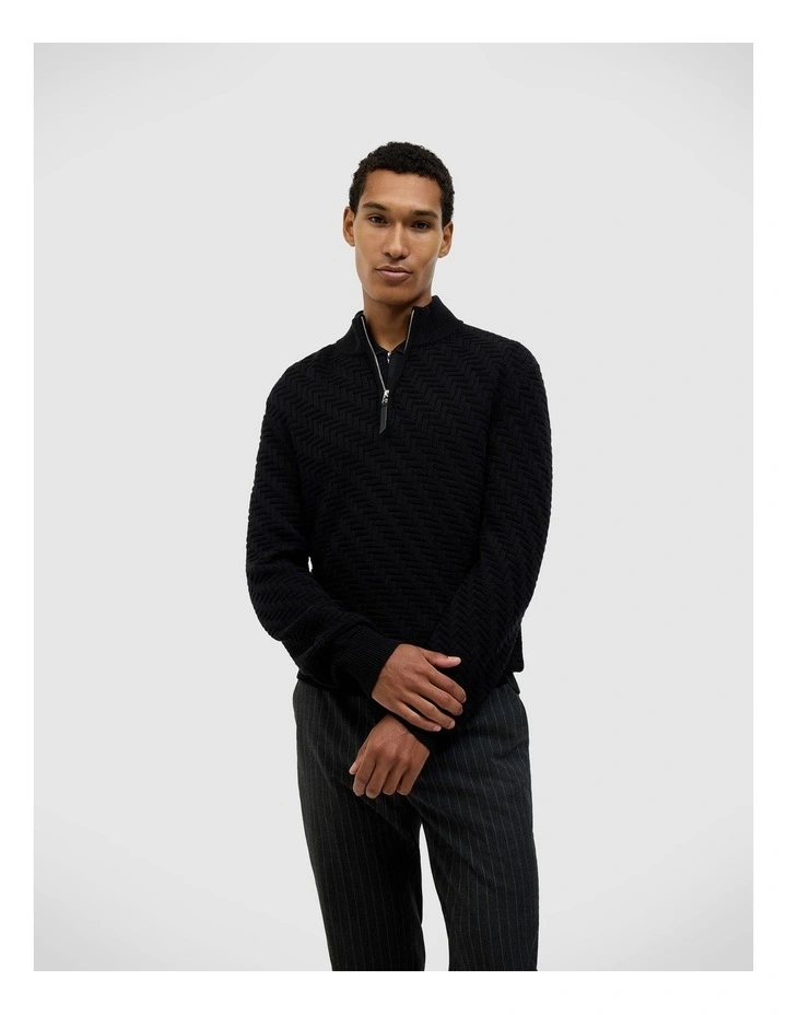 Barker Quarter Zip Knit in Black image 1