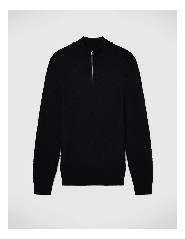 Barker Quarter Zip Knit in Black image 2