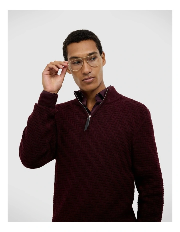 Barker Quarter Zip Knit in Burgundy image 1
