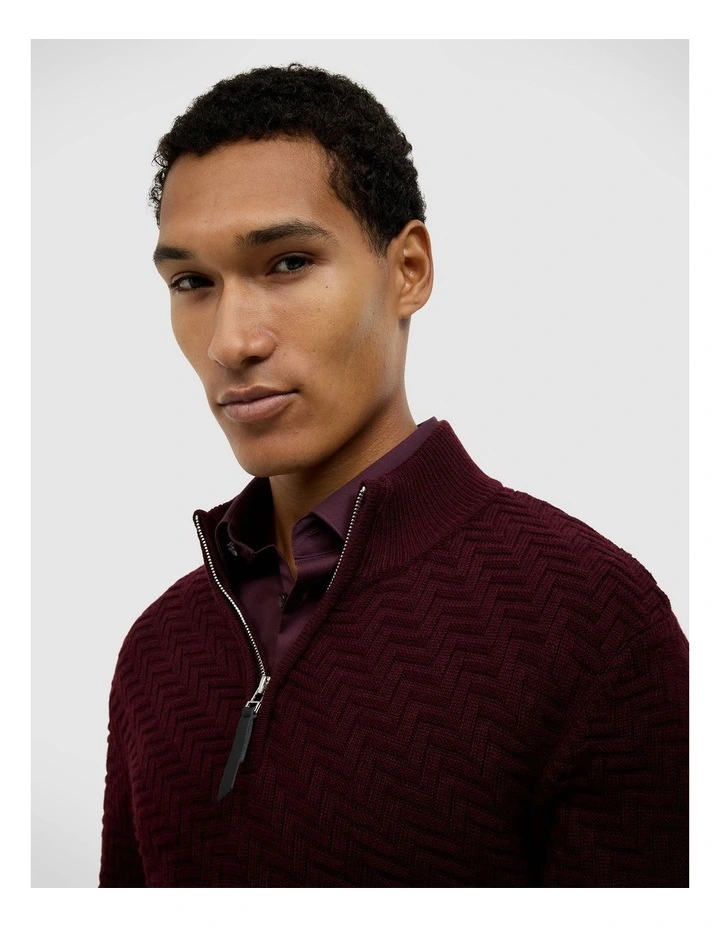 Barker Quarter Zip Knit in Burgundy image 4