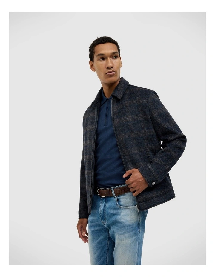 Stevie Wool Blend Check Jacket in Navy image 3