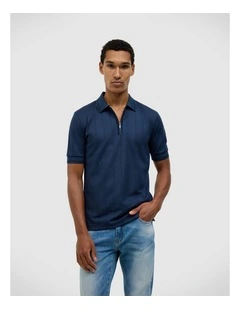 Davis Zip-up Knit Polo in Navy