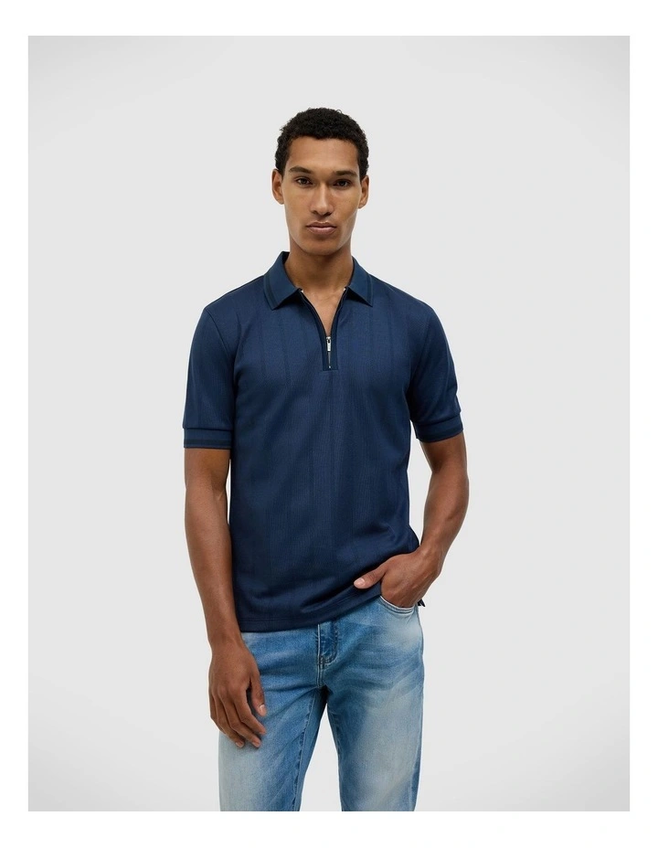 Davis Zip-up Knit Polo in Navy image 1