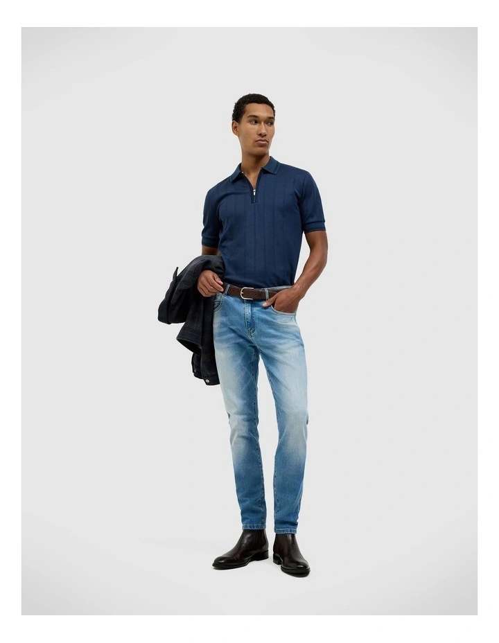 Davis Zip-up Knit Polo in Navy image 3