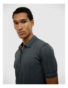 Davis Zip-up Knit Polo in Pine Green