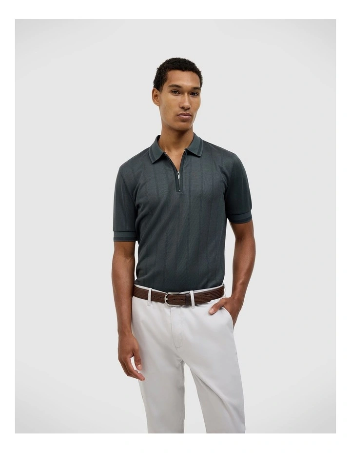 Davis Zip-up Knit Polo in Pine Green image 5