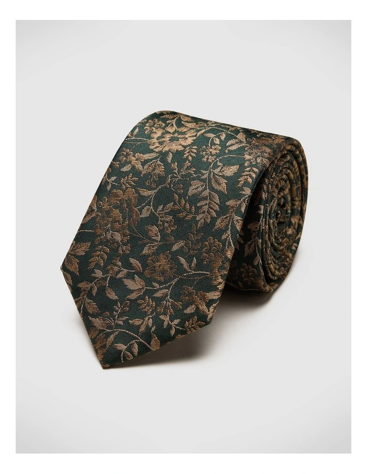 Floral Jacquard Silk Tie in Khaki image 1