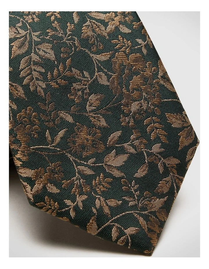 Floral Jacquard Silk Tie in Khaki image 2