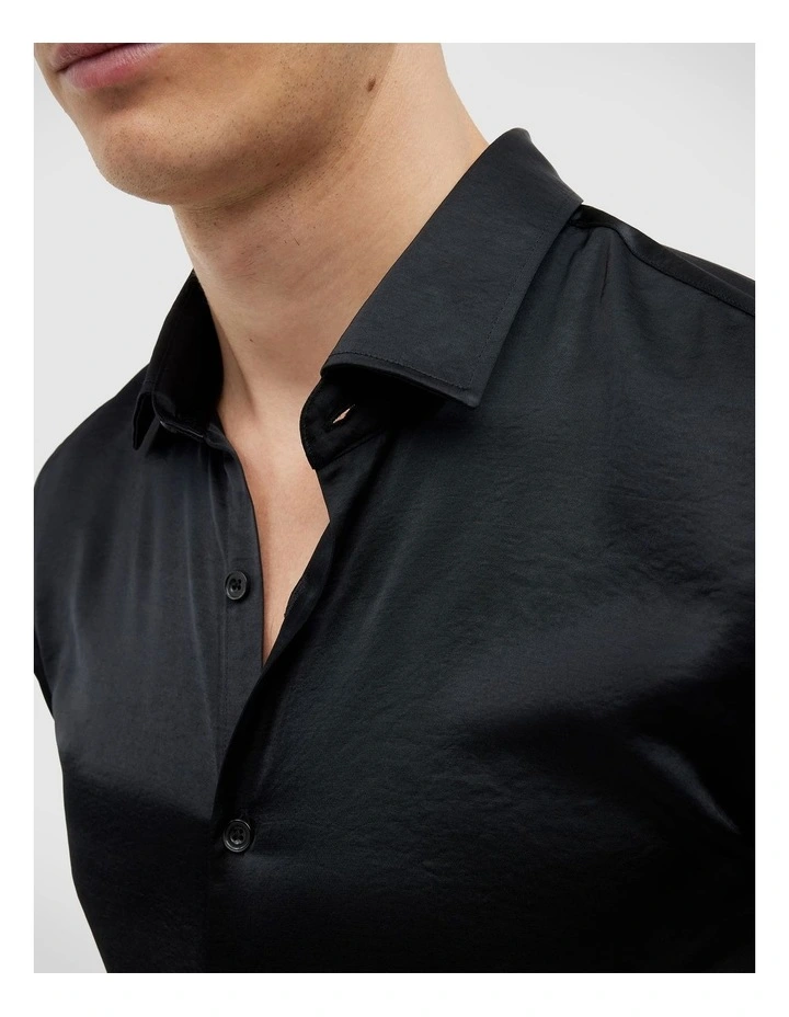 Freddie Faux Silk Shirt in Black image 3