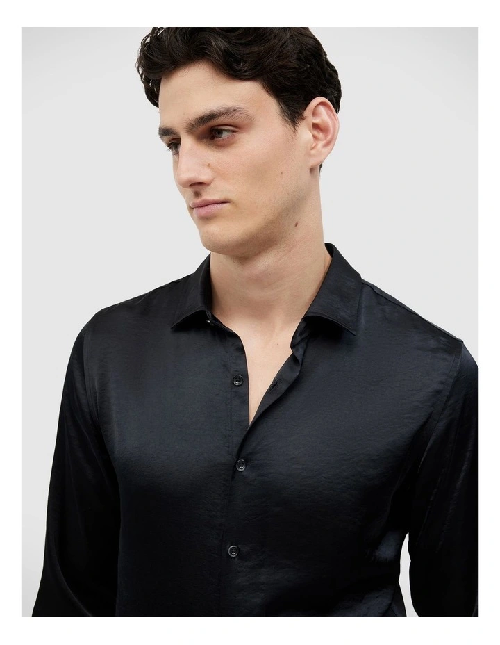 Freddie Faux Silk Shirt in Black image 4