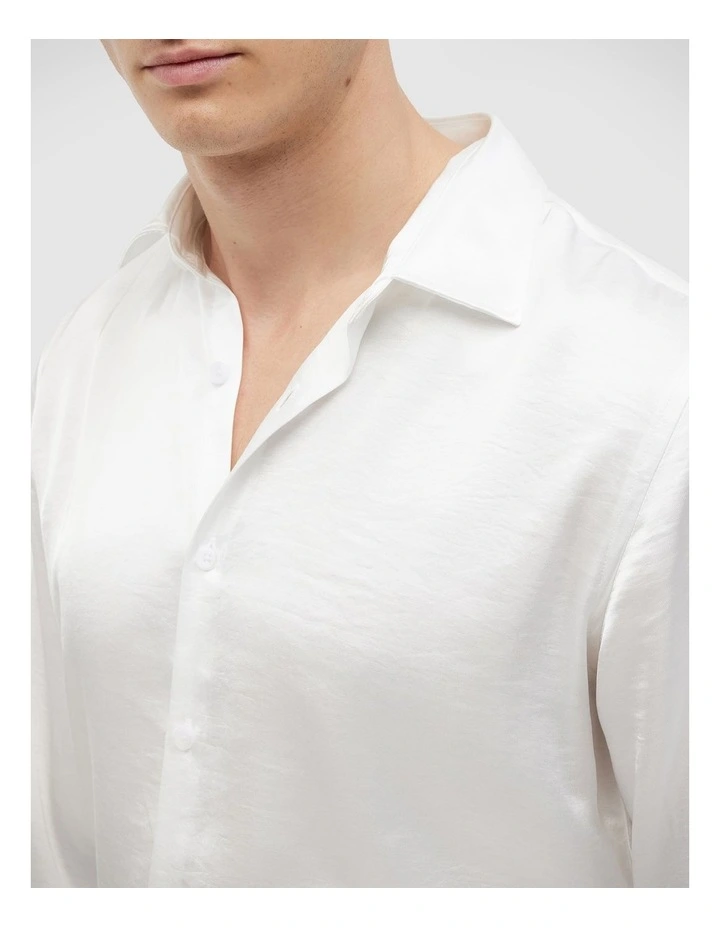 Freddie Faux Silk Shirt in White image 4